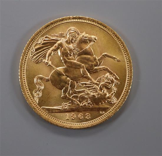 A Queen Elizabeth II gold sovereign 1963, UNC.